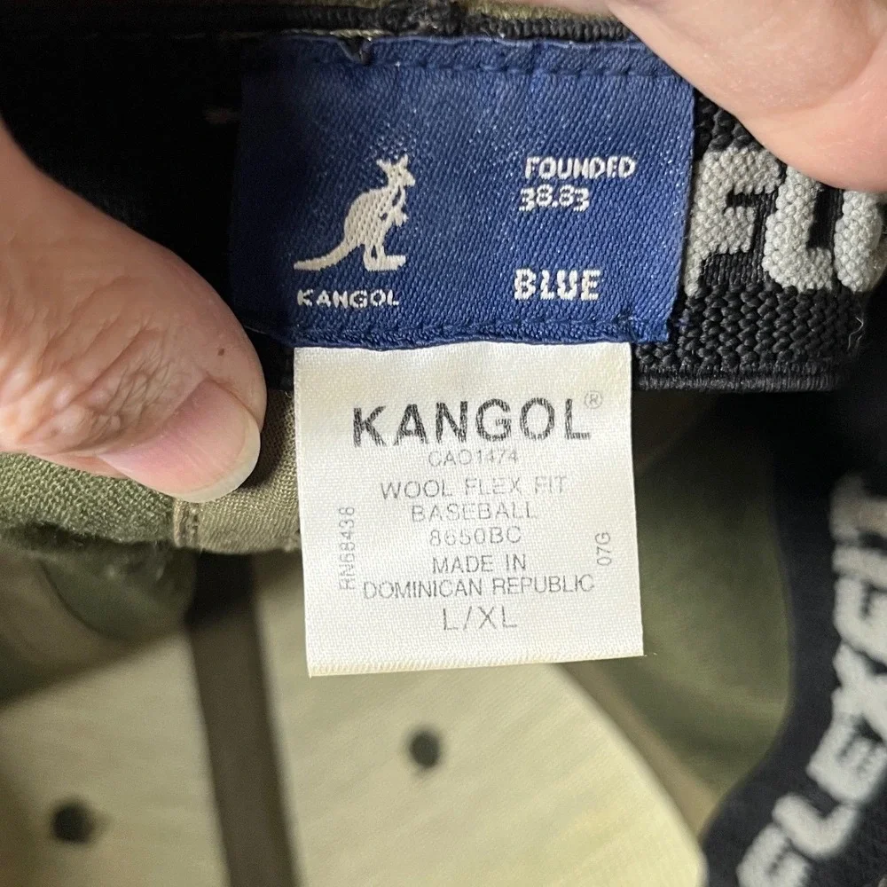 Kangol Wool Flexfit Baseball Cap‎ L/XL Olive Green Curved Brim Logo Hat Preppy